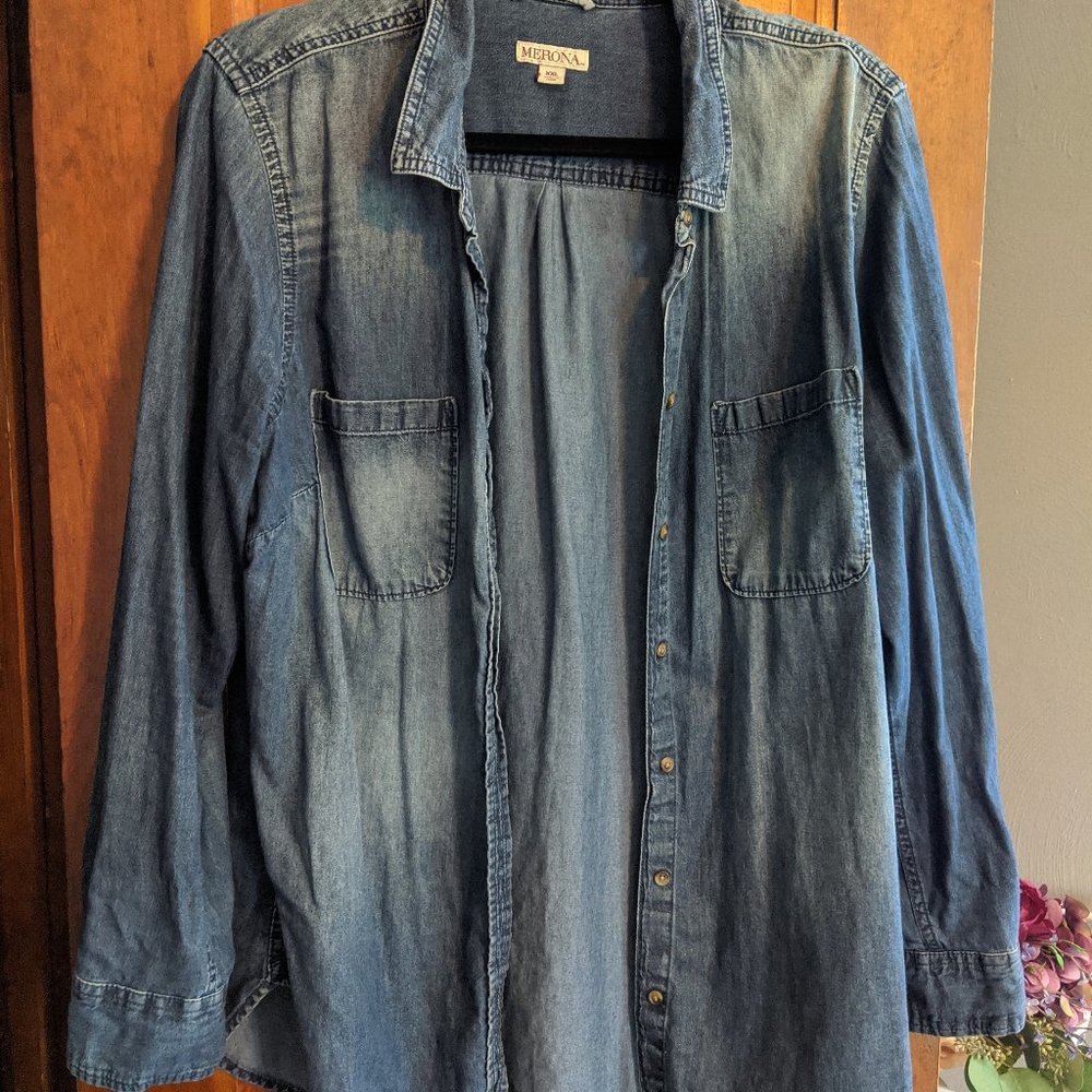 Distressed chambray shirt